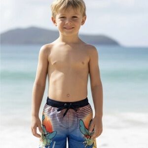 Disney Stitch Boys Blue and Orange Swim Trunks Size 6-7